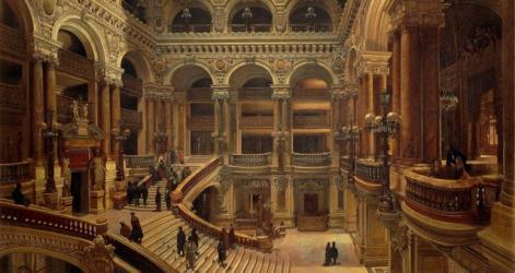 Tableau : Victor Navlet (1819-1886), Le grand escalier de l'Opéra de Paris, 1880 ©Getty - Musée D'Orsay (Art Gallery) (Photo by DeAgostini)